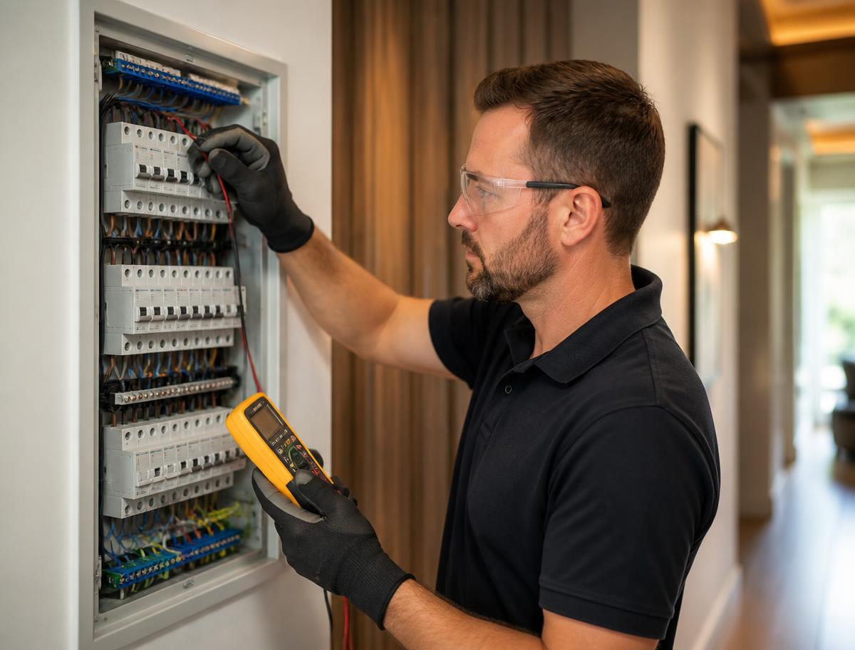 Electrical professional at work